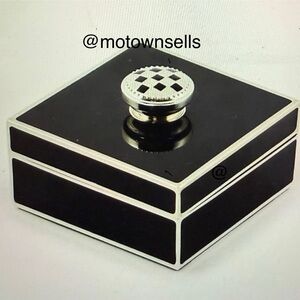 MacKenzie-Childs Black Silver Plated Trinket Box with Check Knob